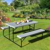 imageGoplus Foldable Picnic Table with Benches Rectangular Camping Table Set with Metal Frame Folding Indoor Outdoor Dining Table Set for Garden Patio Backyard WhiteGrey