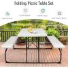 imageGoplus Foldable Picnic Table with Benches Rectangular Camping Table Set with Metal Frame Folding Indoor Outdoor Dining Table Set for Garden Patio Backyard WhiteWhite