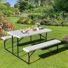 imageGoplus Foldable Picnic Table with Benches Rectangular Camping Table Set with Metal Frame Folding Indoor Outdoor Dining Table Set for Garden Patio Backyard WhiteWhite