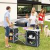 imageGoplus Folding Camping Kitchen Table with Storage Aluminum Portable Outdoor Cooking Table with Windscreen Foldable Camp Table Cook Station for BBQ Grill Party Picnics 68D x 19W x 435H in BlackGrey
