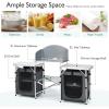 imageGoplus Folding Camping Kitchen Table with Storage Aluminum Portable Outdoor Cooking Table with Windscreen Foldable Camp Table Cook Station for BBQ Grill Party Picnics 68D x 19W x 435H in BlackGrey