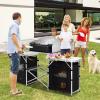 imageGoplus Folding Camping Kitchen Table with Storage Aluminum Portable Outdoor Cooking Table with Windscreen Foldable Camp Table Cook Station for BBQ Grill Party Picnics 68D x 19W x 435H in BlackBlack