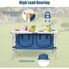 imageGoplus Folding Camping Table with Storage Aluminum Outdoor Camp Table with 2Level Adjustable Height Lightweight Portable Foldable Picnic Table for Tailgating Beach BBQ Party RVBlue