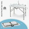 imageGoplus Folding Fish Cleaning Table with Dual Water Basins Heavy Duty Fillet Table with Hose Hook Up Sink and Faucet Portable Outdoor Camping Sink Station for Dock Beach Patio Picnic 40without Grid Rack