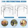 imageGoplus Folding Fish Cleaning Table with Dual Water Basins Heavy Duty Fillet Table with Hose Hook Up Sink and Faucet Portable Outdoor Camping Sink Station for Dock Beach Patio Picnic 40with Grid Rack