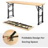 imageGoplus Folding Picnic Beer Table Outdoor Camping Table with Umbrella Hole Adjustable Heights and Wood Top Portable Picnic Table for Patio Garden Party Backyard No Assembly