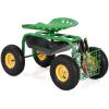 imageGoplus Garden Seat with Wheels Rolling Garden Cart with Adjustable 360 Swivel Seat Tool Tray Basket for Lawn Yard Patio Heavy Duty Gardening Stool Outdoor Wagon Scooter for SeniorsGreen