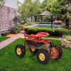 imageGoplus Garden Seat with Wheels Rolling Garden Cart with Adjustable 360 Swivel Seat Tool Tray Basket for Lawn Yard Patio Heavy Duty Gardening Stool Outdoor Wagon Scooter for SeniorsRed