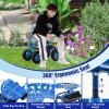 imageGoplus Rolling Garden Cart with Seat Outdoor Garden Stool with Wheels Tool Tray ampamp Basket Adjustable Steering Handle 360 Degree Swivel Seat for Planting Gardening Scooter for Lawn Yard PatioBlue