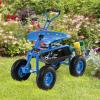 imageGoplus Rolling Garden Cart with Seat Outdoor Garden Stool with Wheels Tool Tray ampamp Basket Adjustable Steering Handle 360 Degree Swivel Seat for Planting Gardening Scooter for Lawn Yard PatioBlue
