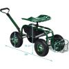 imageGoplus Rolling Garden Cart with Seat Outdoor Garden Stool with Wheels Tool Tray ampamp Basket Adjustable Steering Handle 360 Degree Swivel Seat for Planting Gardening Scooter for Lawn Yard PatioGreen