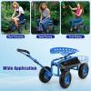 imageGoplus Rolling Garden Cart with Seat Outdoor Garden Stool with Wheels Tool Tray ampamp Basket Adjustable Steering Handle 360 Degree Swivel Seat for Planting Gardening Scooter for Lawn Yard PatioBlue