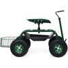 imageGoplus Rolling Garden Cart with Seat Outdoor Garden Stool with Wheels Tool Tray ampamp Basket Adjustable Steering Handle 360 Degree Swivel Seat for Planting Gardening Scooter for Lawn Yard PatioGreen