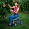imageGoplus Rolling Garden Cart with Seat Outdoor Garden Stool with Wheels Tool Tray ampamp Basket Adjustable Steering Handle 360 Degree Swivel Seat for Planting Gardening Scooter for Lawn Yard PatioBlue