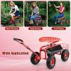 imageGoplus Rolling Garden Cart with Seat Outdoor Garden Stool with Wheels Tool Tray ampamp Basket Adjustable Steering Handle 360 Degree Swivel Seat for Planting Gardening Scooter for Lawn Yard PatioRed