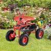 imageGoplus Rolling Garden Cart with Seat Outdoor Garden Stool with Wheels Tool Tray ampamp Basket Adjustable Steering Handle 360 Degree Swivel Seat for Planting Gardening Scooter for Lawn Yard PatioRed
