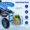 imageGoplus Rolling Garden Cart with Seat Outdoor Garden Stool with Wheels Tool Tray ampamp Basket Adjustable Steering Handle 360 Degree Swivel Seat for Planting Gardening Scooter for Lawn Yard PatioBlue
