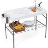 imageGoplus 425 Folding Fish Cleaning Table with Sink and Spray Nozzle Portable Camping Sink Table with Faucet Drainage Hose Grid Rack Knife Groove Outdoor Fish Fillet Cleaning Station for Picnic