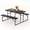 imageGoplus Foldable Picnic Table with Benches Rectangular Camping Table Set with Metal Frame Folding Indoor Outdoor Dining Table Set for Garden Patio Backyard WhiteBlack