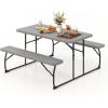 imageGoplus Foldable Picnic Table with Benches Rectangular Camping Table Set with Metal Frame Folding Indoor Outdoor Dining Table Set for Garden Patio Backyard WhiteGrey