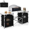 imageGoplus Folding Camping Kitchen Table with Storage Aluminum Portable Outdoor Cooking Table with Windscreen Foldable Camp Table Cook Station for BBQ Grill Party Picnics 68D x 19W x 435H in BlackBlack