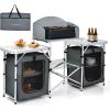 imageGoplus Folding Camping Kitchen Table with Storage Aluminum Portable Outdoor Cooking Table with Windscreen Foldable Camp Table Cook Station for BBQ Grill Party Picnics 68D x 19W x 435H in BlackGrey