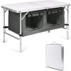 imageGoplus Folding Camping Table with Storage Aluminum Outdoor Camp Table with 2Level Adjustable Height Lightweight Portable Foldable Picnic Table for Tailgating Beach BBQ Party RVGrey