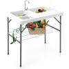 imageGoplus Folding Fish Cleaning Table with Dual Water Basins Heavy Duty Fillet Table with Hose Hook Up Sink and Faucet Portable Outdoor Camping Sink Station for Dock Beach Patio Picnic 40with Grid Rack