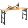 imageGoplus Folding Picnic Beer Table Outdoor Camping Table with Umbrella Hole Adjustable Heights and Wood Top Portable Picnic Table for Patio Garden Party Backyard No Assembly