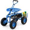 imageGoplus Rolling Garden Cart with Seat Outdoor Garden Stool with Wheels Tool Tray ampamp Basket Adjustable Steering Handle 360 Degree Swivel Seat for Planting Gardening Scooter for Lawn Yard PatioBlue
