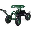 imageGoplus Rolling Garden Cart with Seat Outdoor Garden Stool with Wheels Tool Tray ampamp Basket Adjustable Steering Handle 360 Degree Swivel Seat for Planting Gardening Scooter for Lawn Yard PatioGreen