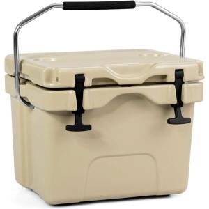 imageGoplus 16 Quart Cooler 24Can Capacity Ice Chest with 2 Cup Holders 35 Days Ice Retention Portable Insulated Ice Box for Camping Fishing Outdoor ActivitiesKhaki