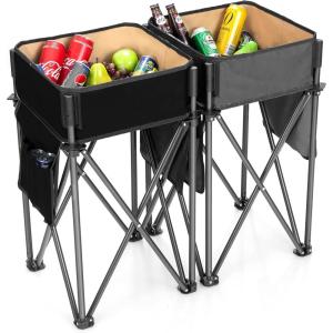 imageGoplus 2 PCS Folding Camping Tables Portable Picnic Tables with Large Capacity Storage Sink Side Pockets AntiSkid Feet Lightweight Tables for Hiking Fishing BBQ Beach BlackGreyBlackgrey