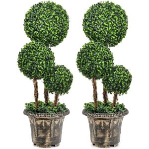 imageGoplus 3 Ft Artificial Boxwood Topiary Tree Fake Greenery Plants Triple Ball Tree Leaves ampamp CementFilled Plastic Flower Pot Decorative Trees for Home Office Indoor and Outdoor Use2