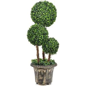 imageGoplus 3 Ft Artificial Boxwood Topiary Tree Fake Greenery Plants Triple Ball Tree Leaves ampamp CementFilled Plastic Flower Pot Decorative Trees for Home Office Indoor and Outdoor Use1