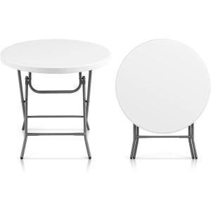 imageGoplus 32 Round Folding Table Foldable Plastic Card Table Portable Commercial Banquet Table White Outdoor Utility Folding Tables for Picnic Party Dining Camping Beach BBQ No AssemblyRound