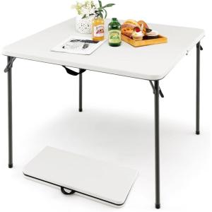 imageGoplus 34quot Square Folding Card Table Foldable Plastic Folding Tables Portable Fold Up Table wHandle White Indoor Outdoor Utility BiFolding Commercial Table for Picnic Party Dining Camping BBQWhite