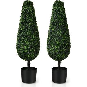 imageGoplus 3ft Artificial Boxwood Tower Topiary Trees 2 Pack Faux Decorative Plants in CementFilled Plastic Pot Fake Greenery Plants for Indoor Outdoor Home Office Garden Porch Decor