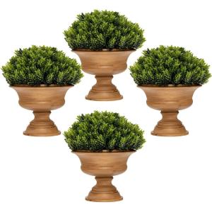 imageGoplus 4 Pack Artificial Boxwood Topiary Trees Mini Fake Greenery Plants Small Faux Decorative Plants Tabletop Potted Artificial Plants for Home Office Desk Dining Table GreenPine Cone ShapeGreenpine Cone Shape