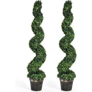 imageGoplus 4FT Artificial Spiral Boxwood Topiary Tree 2 Pack Greenery Large Faux Plant in CementFilled Plastic Pot Tall Fake Plant for Indoor Outdoor Home Front Porch DecorNormal