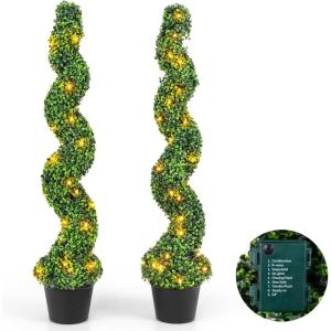 imageGoplus 4FT Artificial Spiral Boxwood Topiary Tree 2 Pack Greenery Large Faux Plant in CementFilled Plastic Pot Tall Fake Plant for Indoor Outdoor Home Front Porch DecorLighted