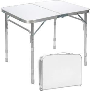imageGoplus Aluminum Folding Tables Height Adjustable Portable Camping Table Heavy Duty Small Card Table Utility Table White Foldable Table for Indoor Outdoor Dining Party BBQ Picnic