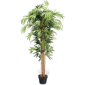imageGoplus Artificial Bamboo Tree 5ft Tall Faux Bamboo Plant Large Fake Tree with Leaves and Natural Trunk Greenery Floor Artificial Plants in Pots for Home Office Living Room Indoor Outdoor Decor