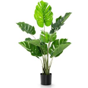 imageGoplus Artificial Monstera Deliciosa Plant 4ft Tall Fake Tropical Palm Tree w10 Pcs Different Turtle Leaves CementFilled Plastic Pot Faux Swiss Cheese Plant for Floor Home Office Decor 2 Pack4ft