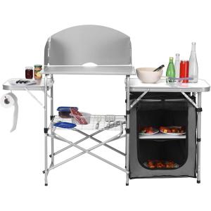imageGoplus Camping Kitchen Table Portable Outdoor Cooking Table with Storage 26 Tabletop Detachable Windscreen Camp Cook Station Folding Grill Table for Tailgating BBQ Picnic Backyard Beach RVGrey