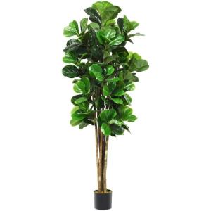 imageGoplus Fake Fiddle Leaf Fig Tree 4FT Tall Artificial Tree Greenery Plants in Pots Decorative Faux Trees for Indoor Home OfficeGreen