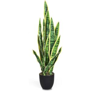 imageGoplus Fake Snake Plant 2 Pack 36quot Tall Artificial Potted Floor Plant Large Faux Sansevieria Plant with 6 Pot and 20pcs Leaves for Living Room House Modern Office Indoor DecorGolden