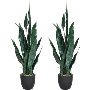 imageGoplus Fake Snake Plant 2 Pack 36quot Tall Artificial Potted Floor Plant Large Faux Sansevieria Plant with 6 Pot and 20pcs Leaves for Living Room House Modern Office Indoor DecorGreen  2 Pack