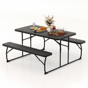 imageGoplus Foldable Picnic Table with Benches Rectangular Camping Table Set with Metal Frame Folding Indoor Outdoor Dining Table Set for Garden Patio Backyard WhiteBlack