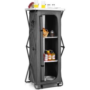 imageGoplus Folding Camping Storage Cabinet Pop Up Outdoor Camping Kitchen Station with Large 3Tier Storage Organizer Carry Bag Easy Set Up Portable Compact Camping Table for BBQ Picnic Backyard 5555